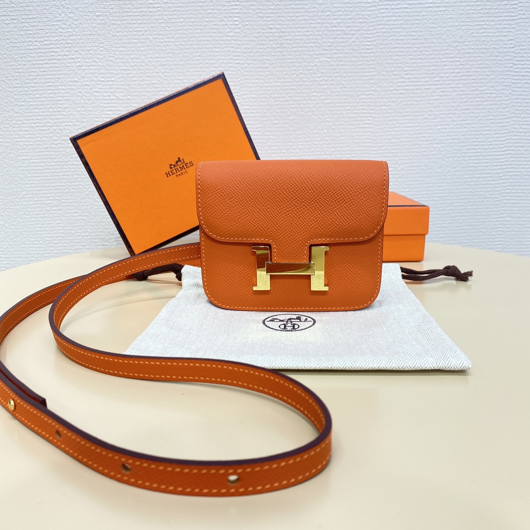 Hermes Constance Slim Wallet Belt Bag In Feu Orange Epsom Leather